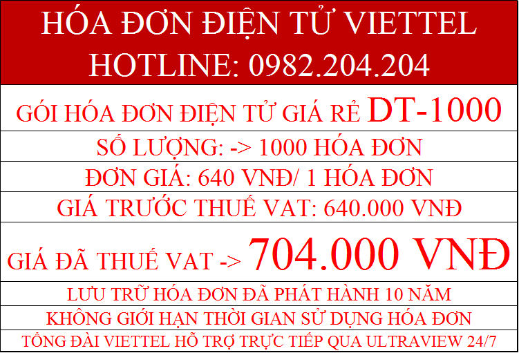 hóa đơn điện tử giá rẻ Viettel DT-1000 chỉ 704.000Đ