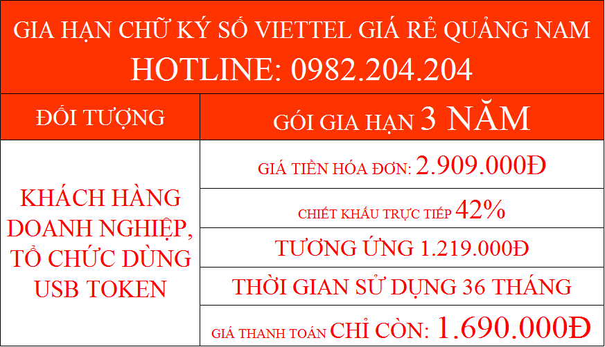 Gia hạn chữ ký số Viettel giá rẻ tại Quảng Nam gói 3 năm